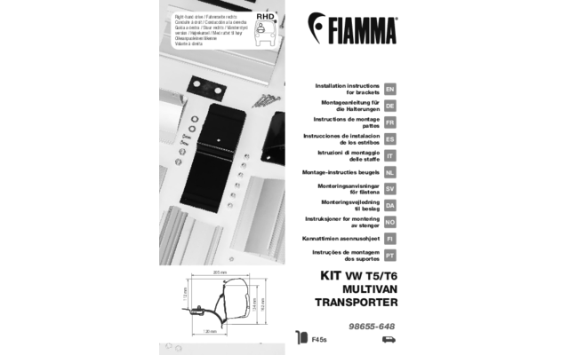 Fiamma Kit VW T5/T6 Transporter Multivan RHD Markisenadapter Für Fiamma F45 3 Fiamma Kit VW T5/T6 Transporter Multivan RHD Markisenadapter Für Fiamma F45